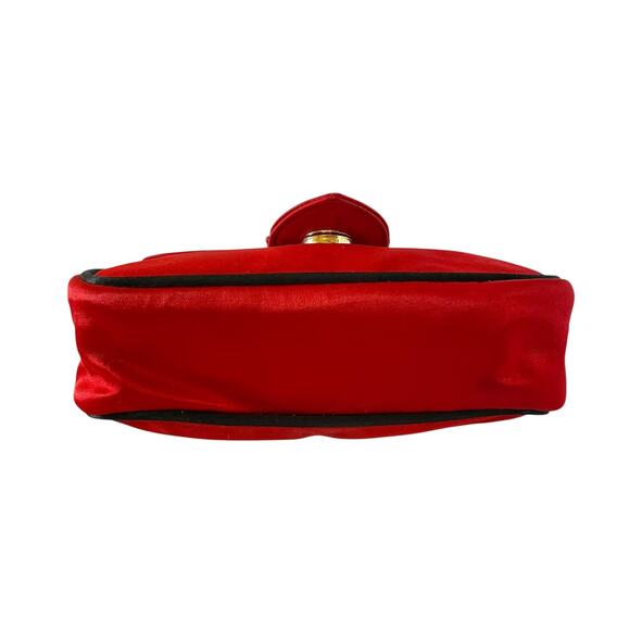 Escada Vintage Fleur De Lis Red Satin Chain Strap Crossbody Evening Bag - Picture 8 of 10